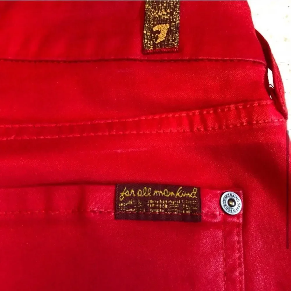 7 for All Mankind Red Metallic Skinny Jeans Size 30